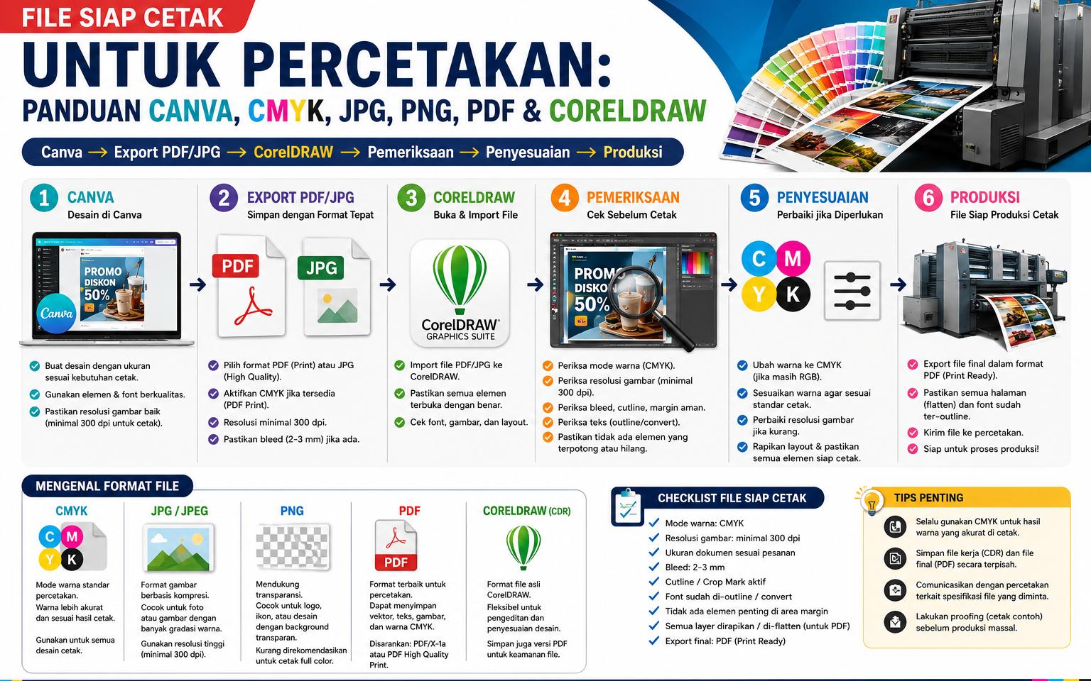 File Siap Cetak untuk Percetakan: Panduan Canva, CMYK, JPG, PNG, PDF & CorelDRAW